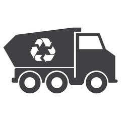 waste truck with sign of recycle, solid icon