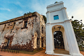 St. Paul's Hill, church and lighthouse in Melaka Town, Malaysia - obrazy, fototapety, plakaty