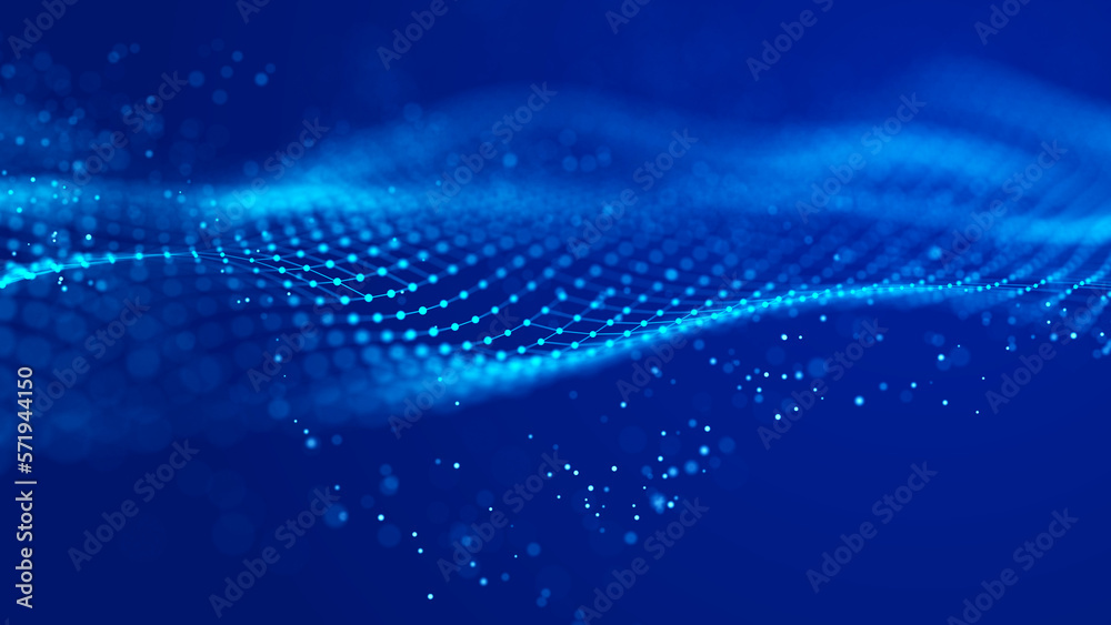 Poster cybernetic network connection flow. big data visualization. 3d rendering.