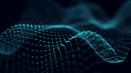 Abstract wave of information data flow. Technology background.3D rendering.