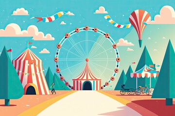 Obraz premium a small a road at the middle center leading to a circus carnival,
