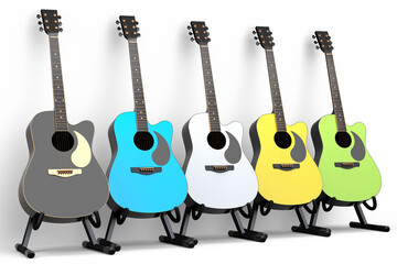 Naklejka premium Set of acoustic guitar isolated on white background.