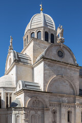 Fototapeta na wymiar The dome of the Cathedral of St. James, triple-nave Catholic basilica in Sibenik