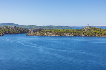 Fototapeta na wymiar Sibenik's access to the Adriatic Sea, seen from St. John's fortress