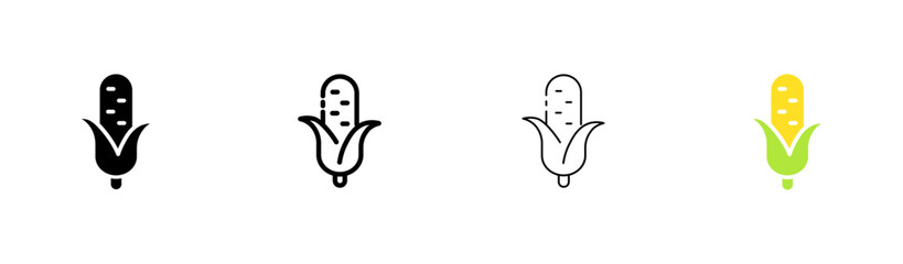 Corn line icon. Grain, barley, wheat, field, pastries, buns, mower, tractor, sowing, flour, bread, village, crops. Food concept. Vector icon in line, black and colorful style on white background