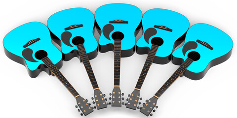 Set of electric acoustic guitar isolated on white background.