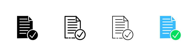 Document with a checkmark line icon. Tick, work, employee, documentation, digital, approved, secretary. Business concept. Vector icon in line, black and colorful style on white background