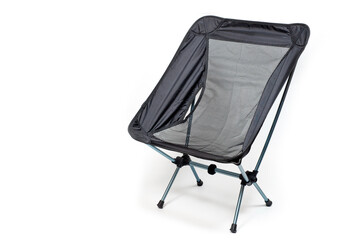Folding quick-assembled lightweight travel chair on a white background.