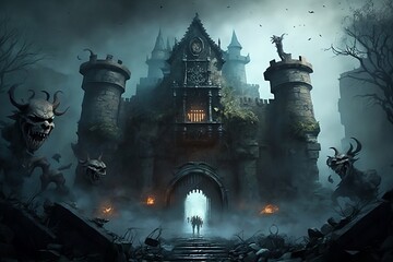 halloween castle in the night - Powered by Adobe