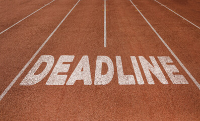 Deadline written on running track, New Concept on running track text in white color