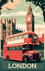Foto op Canvas vintage-style tourism poster promoting London as a must-visit destination. 1950s-inspired illustrations and graphics to evoke the charm of the 1950s. Incorporate iconic london big ben © matteo
