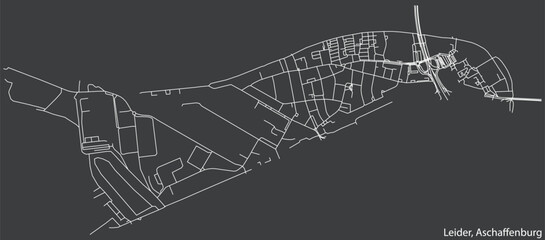 Detailed navigation black lines urban street roads map of the LEIDER BOROUGH of the German town of ASCHAFFENBURG, Germany on vintage beige background