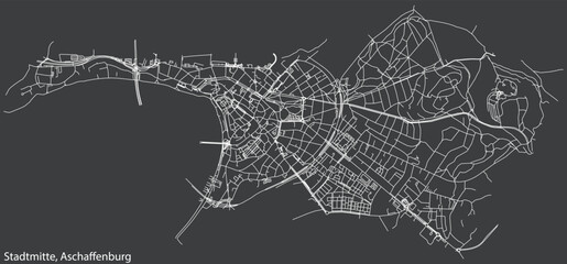 Detailed navigation black lines urban street roads map of the STADTMITTE BOROUGH of the German town of ASCHAFFENBURG, Germany on vintage beige background