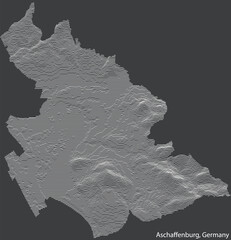 Topographic negative relief map of the town of ASCHAFFENBURG, GERMANY with white contour lines on dark gray background