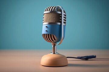 a cheeky little 3D  retro mic with a wooden base