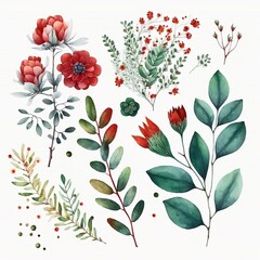 Set aus Blumen und Zweigen, made by AI, Ai-Art