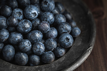 Fresh Blueberries on a Vintage Metal Plate