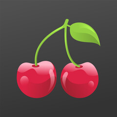 Red Glossy Cherries Healthy Organic Fruit Vector Illustration