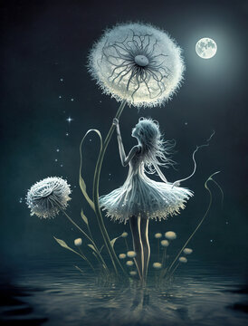 Fairy tale little girl undine in the swamp