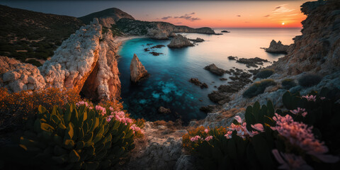 Fototapeta na wymiar a beautiful day on a meditarranean coast background, created with generativ eai technology