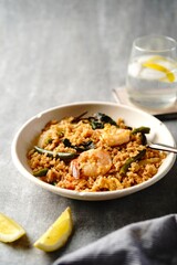 Thai basil fried rice with shrimp, selective focus