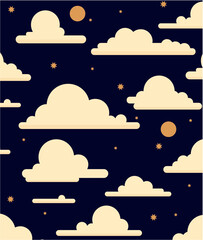 Cloudy sky and stars pattern, cartoon clouds