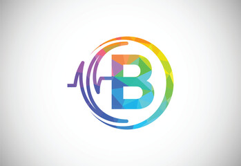 Initial low poly B alphabet with health pulse. Heartbeat logo design. Logo for medical or health business