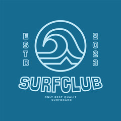 Vector illustration surfing theme badge design. For t-shirt prints posters stickers and other uses.