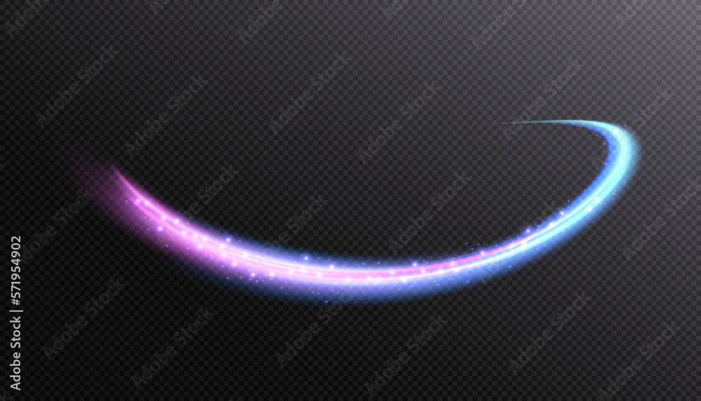 Poster Vector illustration of dynamic light sources on a dark background. High speed in night abstraction. Abstract light swirl. For web design, game design. PNG vector