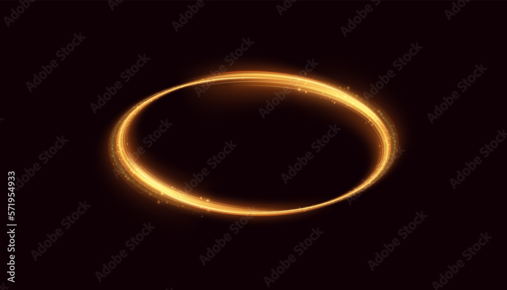 Poster abstract neon rings. a bright trail of luminous rays swirling in a fast spiral motion. light golden 