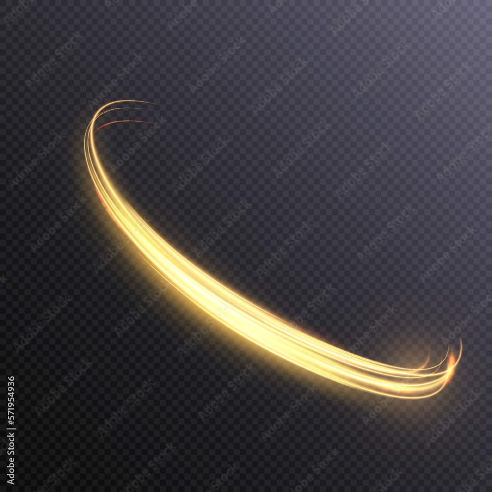 Poster abstract neon rings. a bright trail of luminous rays swirling in a fast spiral motion. light golden 