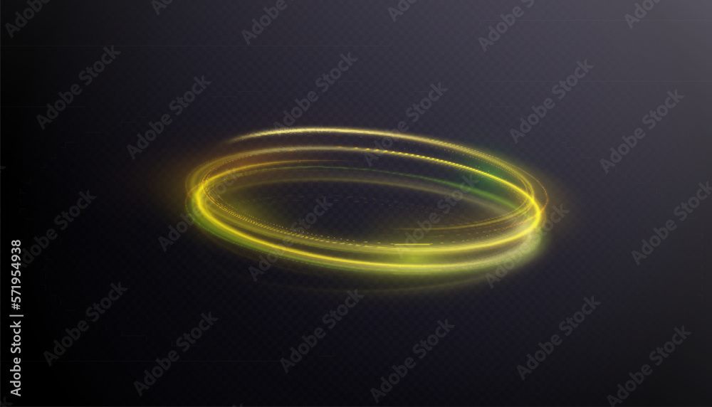 Poster abstract neon rings. a bright trail of luminous rays swirling in a fast spiral motion. light golden 