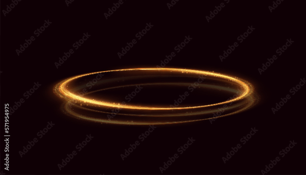 Poster abstract neon rings. a bright trail of luminous rays swirling in a fast spiral motion. light golden 