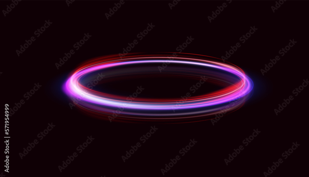 Poster abstract neon rings. a bright trail of luminous rays swirling in a fast spiral motion. light golden 