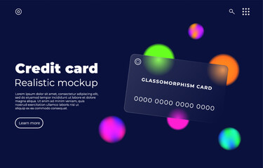 Credit Card glassomorphism realistic mockup. Debit or Credit Card Solid Icon Concept Web Banner with Trendy Blurry Glass Morphism Effect.