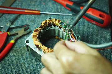 lectric motor repair, coil copper, old motor, electronic repair soldering, handmade, maintenance....