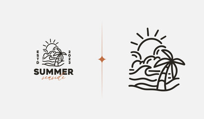 Beach Resort Palm Tree monoline. Universal creative premium symbol. Vector sign icon logo template. Vector illustration