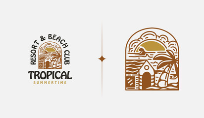 Beach Resort Palm Tree monoline. Universal creative premium symbol. Vector sign icon logo template. Vector illustration