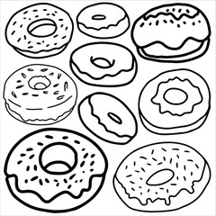 Doughnut doodle icon set vector illustration, suitable for logo, icon, sticker pack and graphic design elements