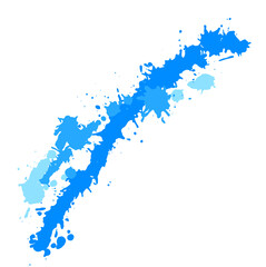 Blue creative banner made from paint splatter. Design element in abstract style with multicolored spots and splashes.