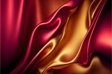 Fototapeta na wymiar red and gold swirling satin background fabric texture, created with generative ai 
