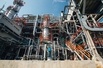 Fototapeta premium Scene afternoon of tank oil refinery plant tower and column tank oil of Petrochemistry.