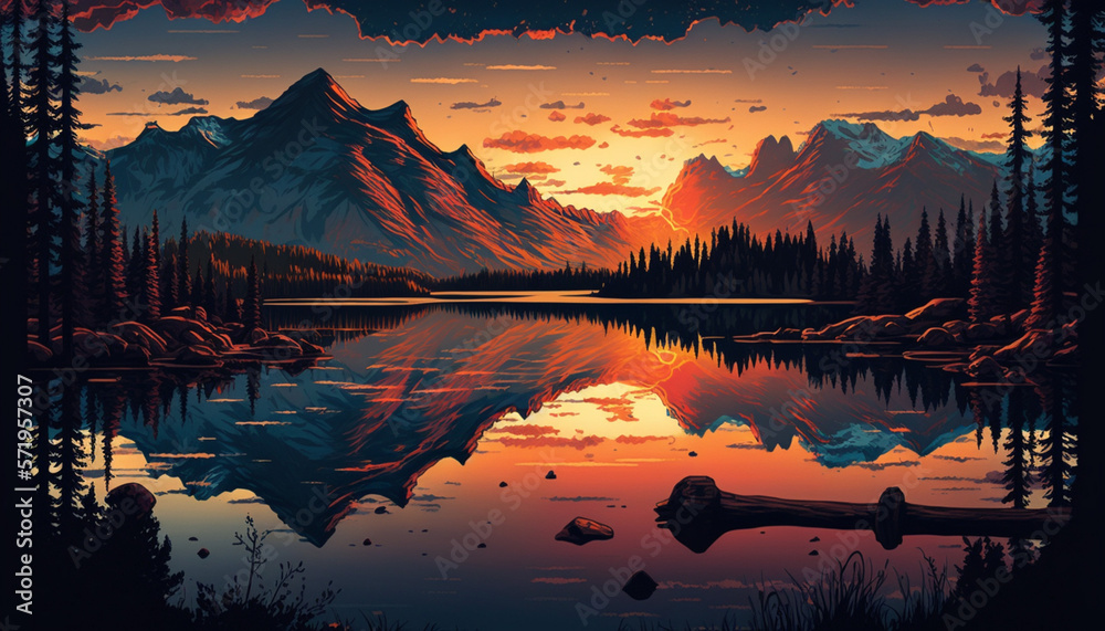 Wall mural sunrise over lake