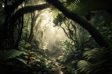 sun rays through the tropical forest