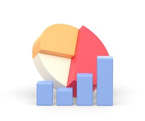 Realistic 3d icon of statistics graph and pie chart