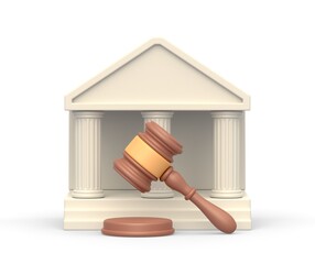 Realistic 3d icon of judge gavel and court building