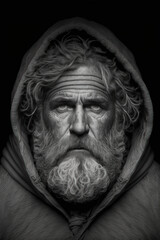 Portrait of an old person with a beard and hoodie, fictional character, Generative, AI