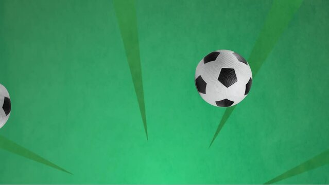 Animation of footballs over shapes on green background