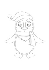 Black And White Cute Penguin Cartoon Character. Coloring Page Of Cartoon Penguin