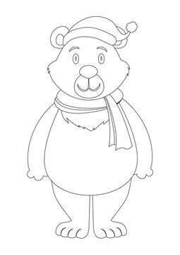 Black And White Cute Polar Bear Cartoon Character Vector. Coloring Page Of Cartoon Polar Bear